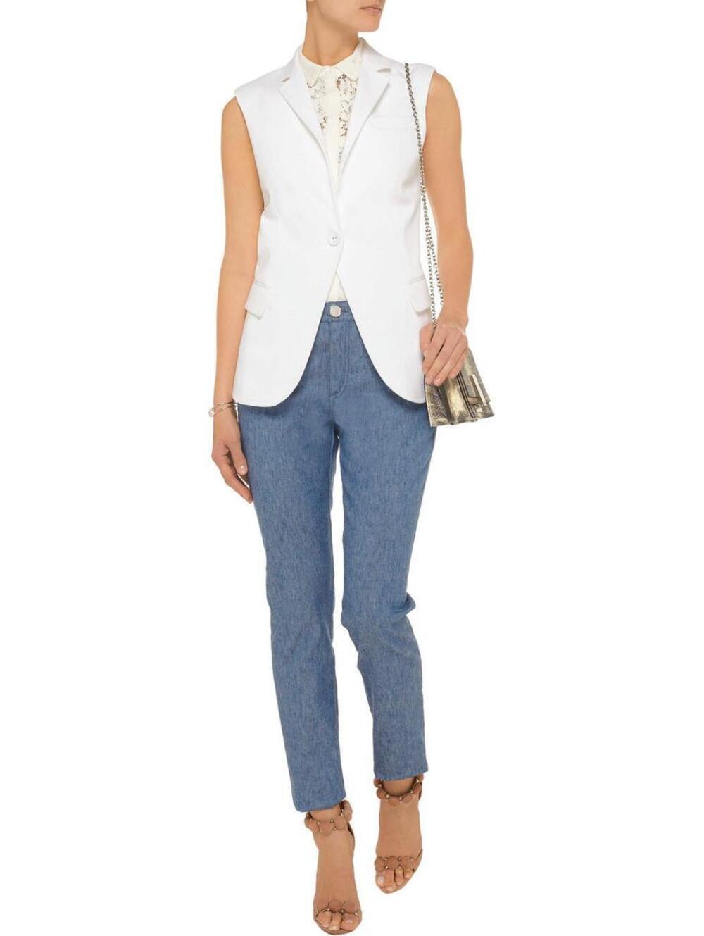OSCAR DE LA RENTA Stretch linen and cotton-blend skinny jeans Sz:2 USA NEW